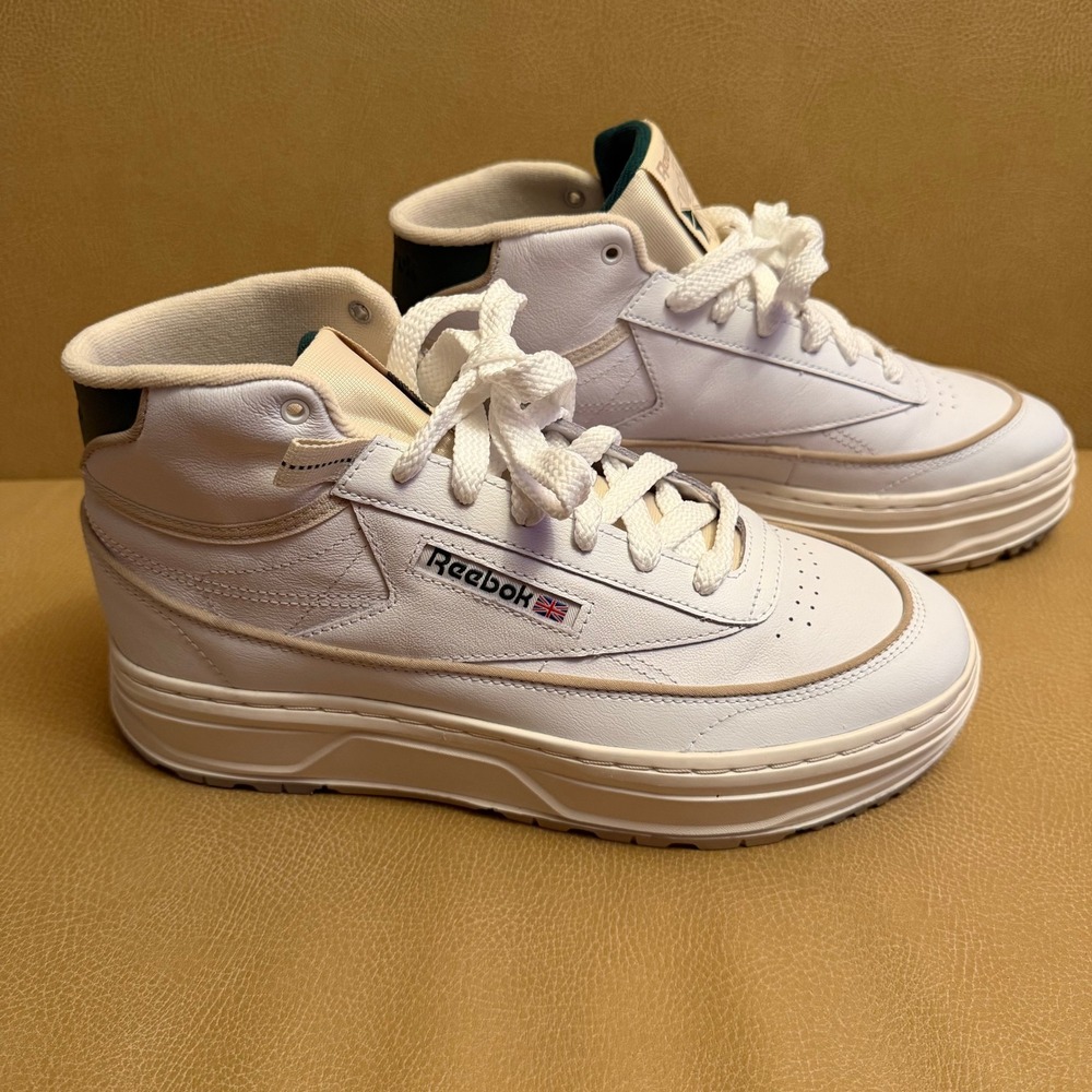 Reebok Club C Geo Mid Womens Platform Sneakers White Green 100048012 Size 9